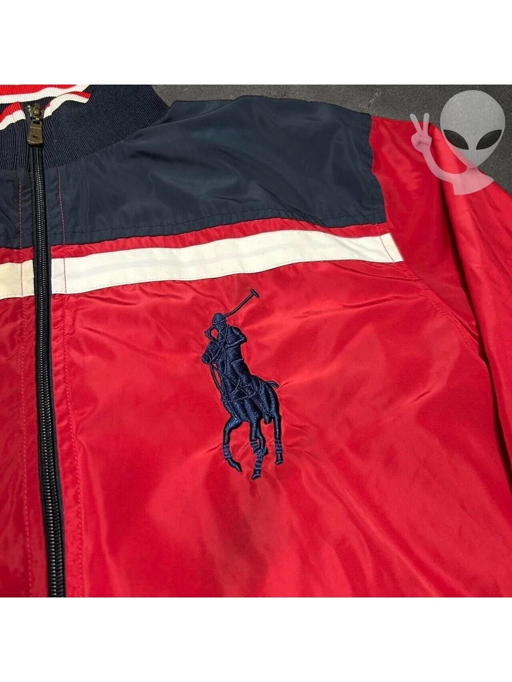 Polo Ralph Lauren Big Pony Full Zip Windbreaker Jacket Mens US XL Red Navy